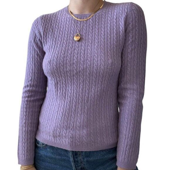 Womens Lavender Purple 100% Cashmere Cable Knit Preppy Soft Sweater Sz M - Picture 1 of 5